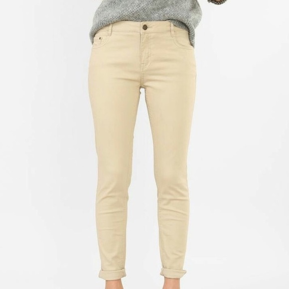 Sky and Sparrow Skinny Frayed Hem Tan Jeans - Picture 2 of 16